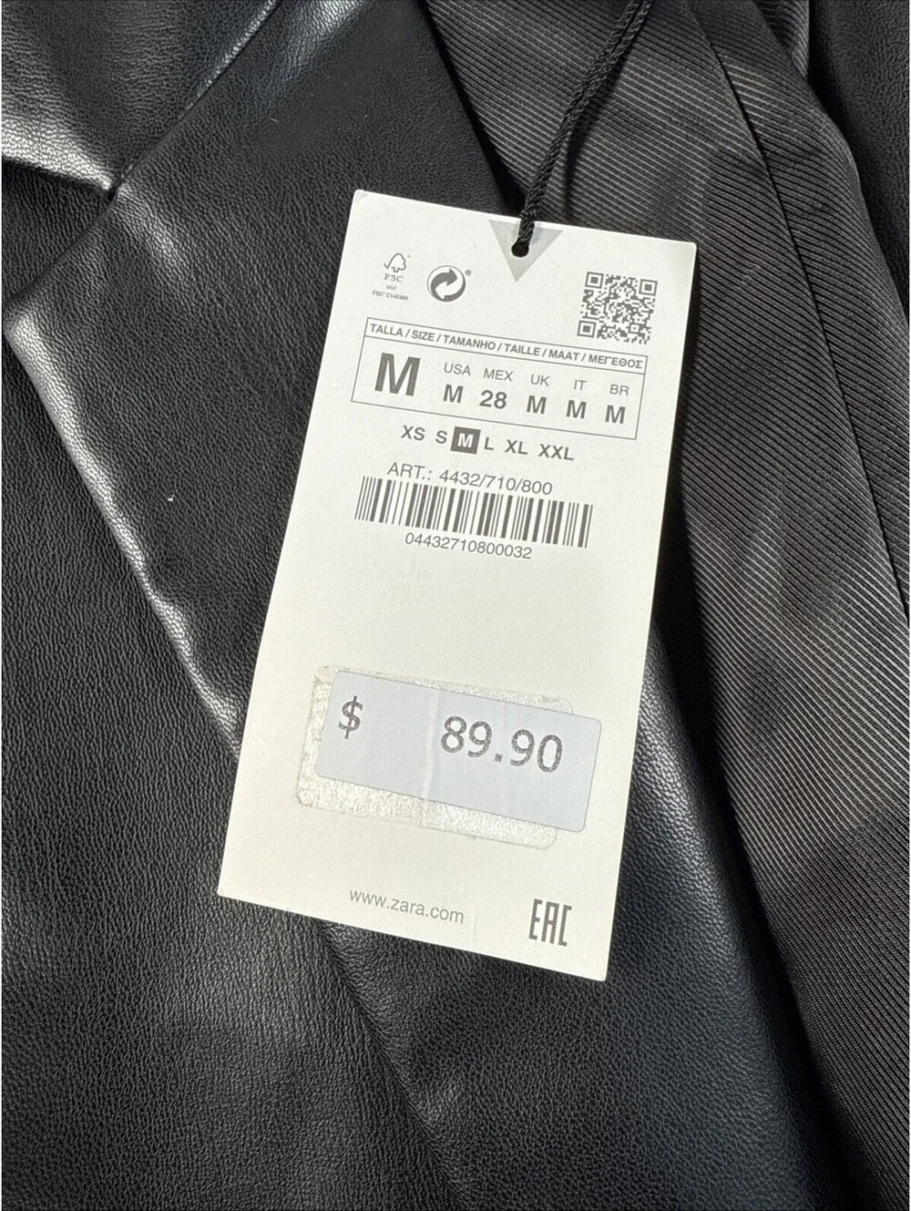 Zara Black Faux Soft Leather One Button 2 Pocket Blazer Size M New With Tags